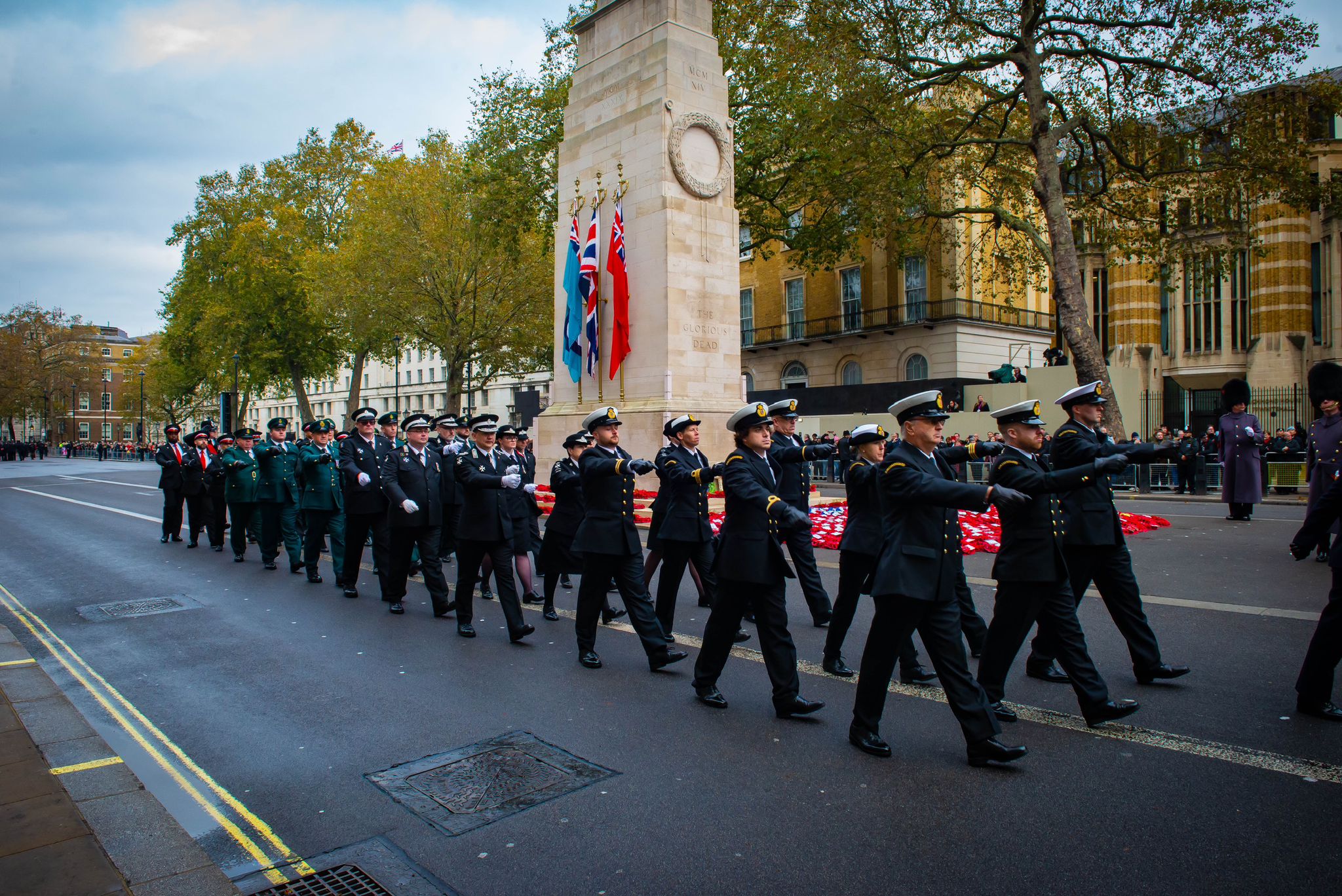 Cameron marching with fellow Coastguards at London Cenotaph on Remembrance Day.