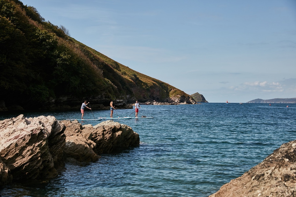 Paddleboarders on the sea.