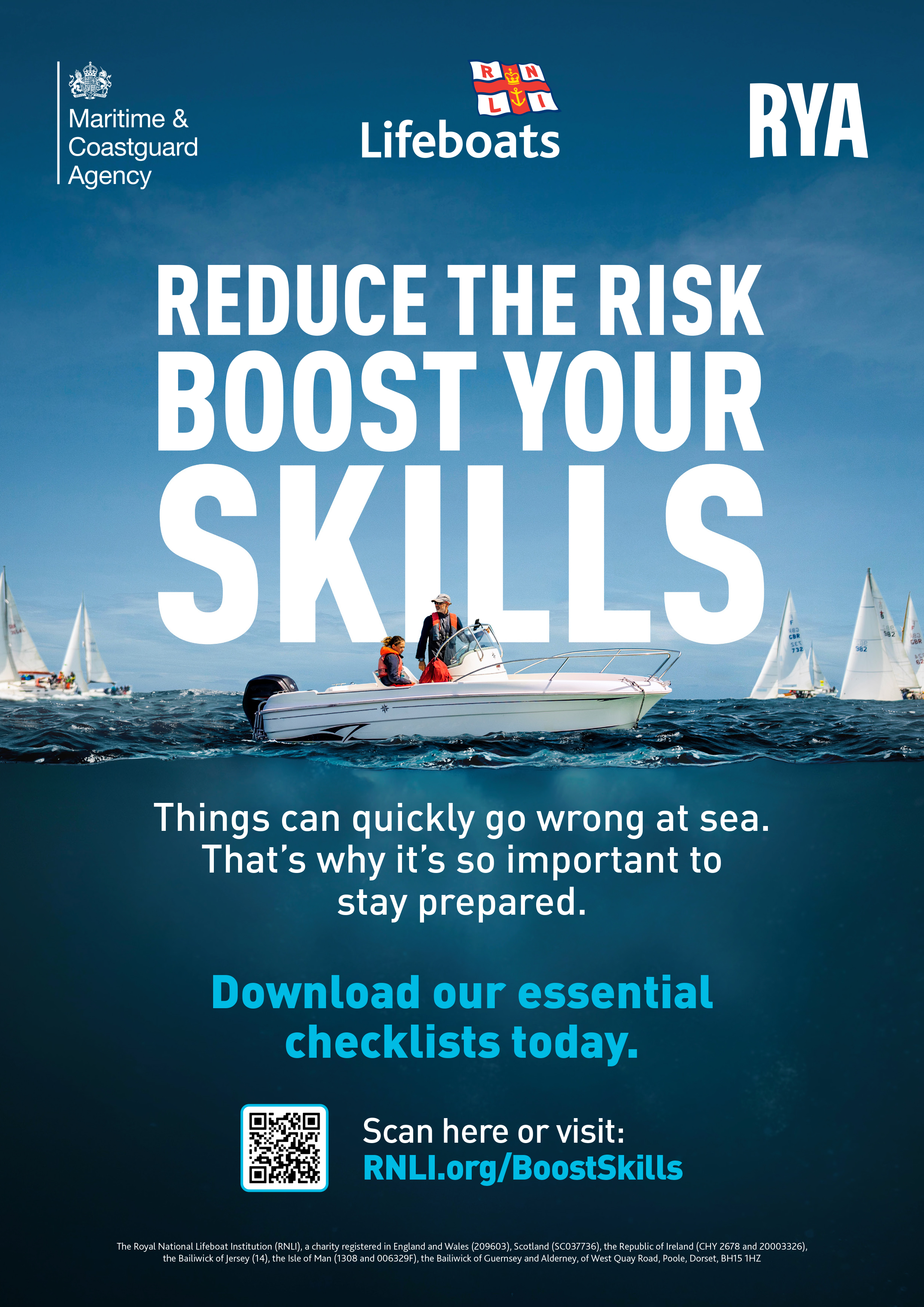 boating safety poster blue sea and sky with safety messaging