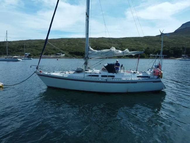 Skipper Mike Hallgarth stood on his yacht, Glad Eye Moody