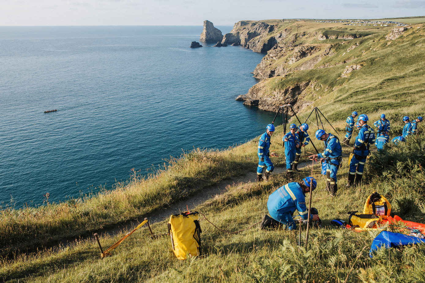 Polzeath, Boscastle and Bude Coastguard Rescue Teams taking part in a rope rescue exercise at Benoath Cove, Cornwall - Pictures taken by Cai Waggett, Bude CRT