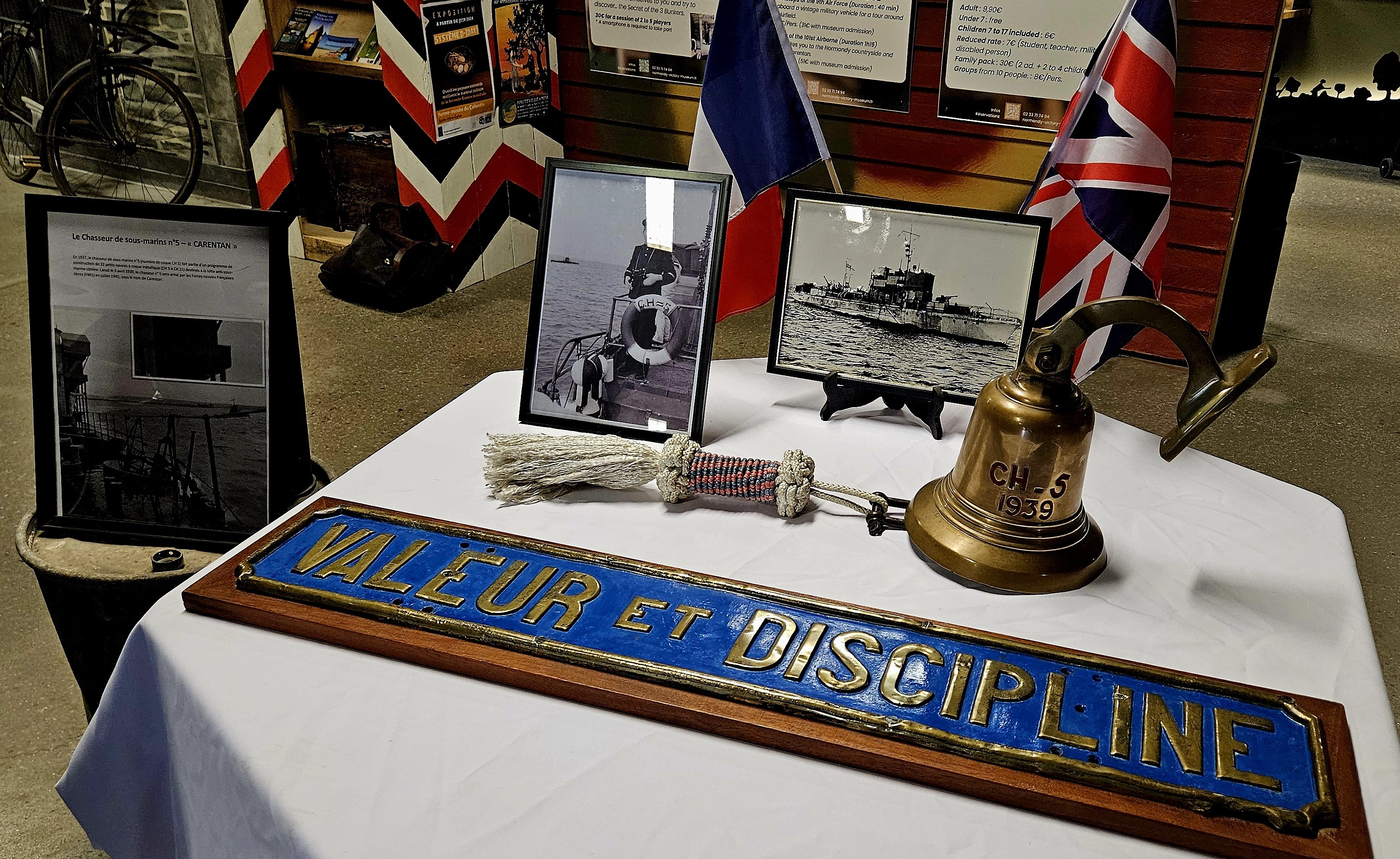 Items on a table at the museum recovered from the Carentan