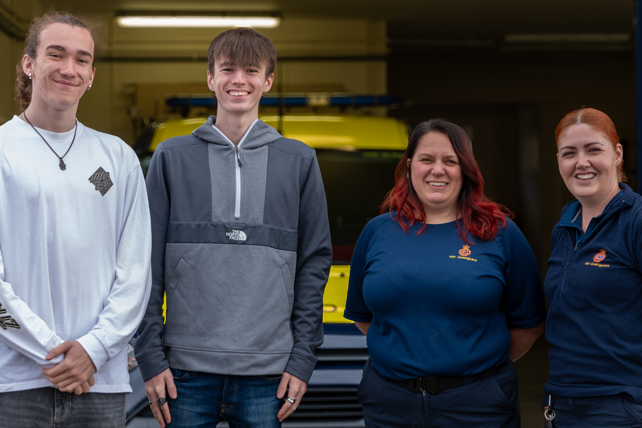 Alfie, Josh with Coastguards Clare and Kara