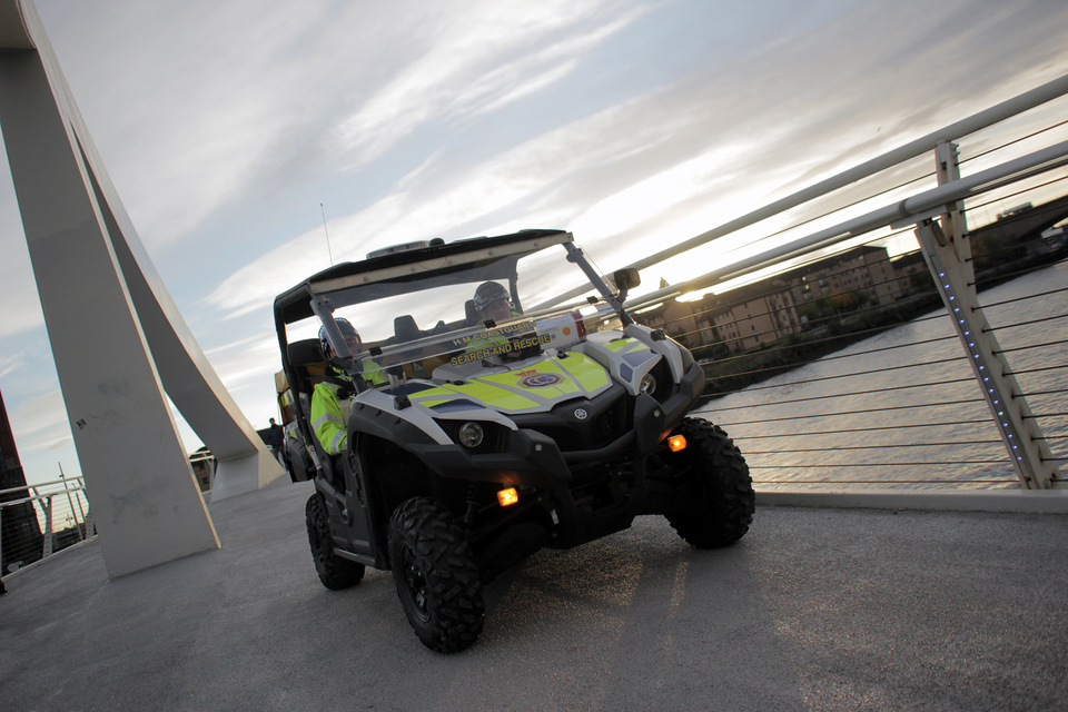 A HM Coastguard rescue vehicle on the Clyde Waterfront