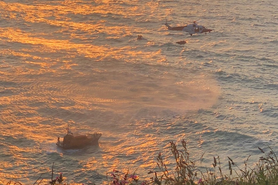 Coastguard helicopter and RNLI lifeboat at Bassets Cove, Portreath