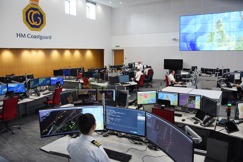 The operations room of the Joint Rescue Coordination Centre in Fareham, Hampshire