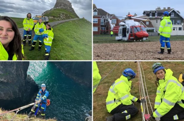 A collage representing the service of Coastguard Rescue Officers across the UK, including rope rescue training and working alongside the search and rescue helicopter