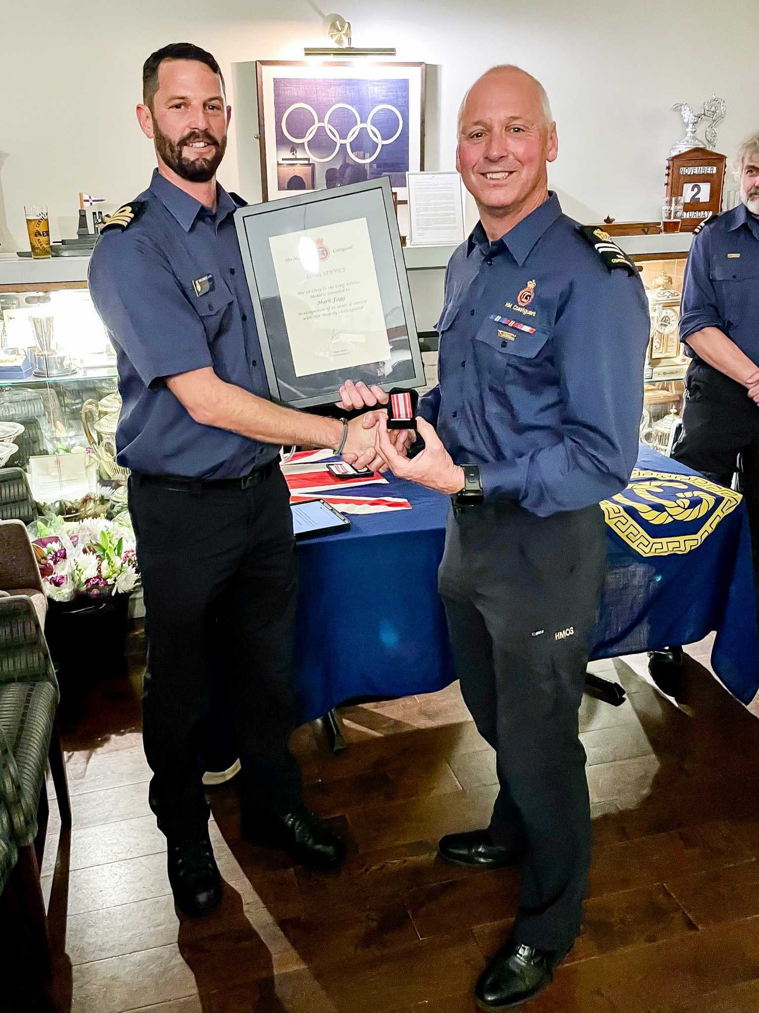 Wyke Station Officer Mark Fagg with Coastal Operations Area Commander Tom Wright