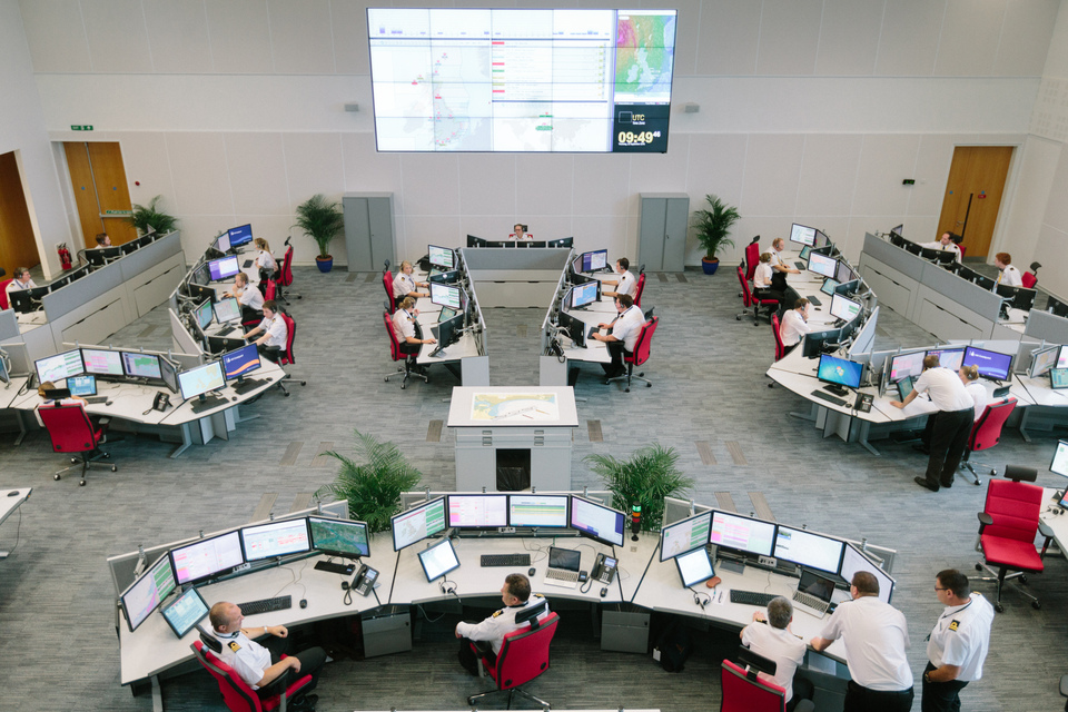 The inside of the Maritime Rescue Coordination Centre, Lee-on-the-Solent.