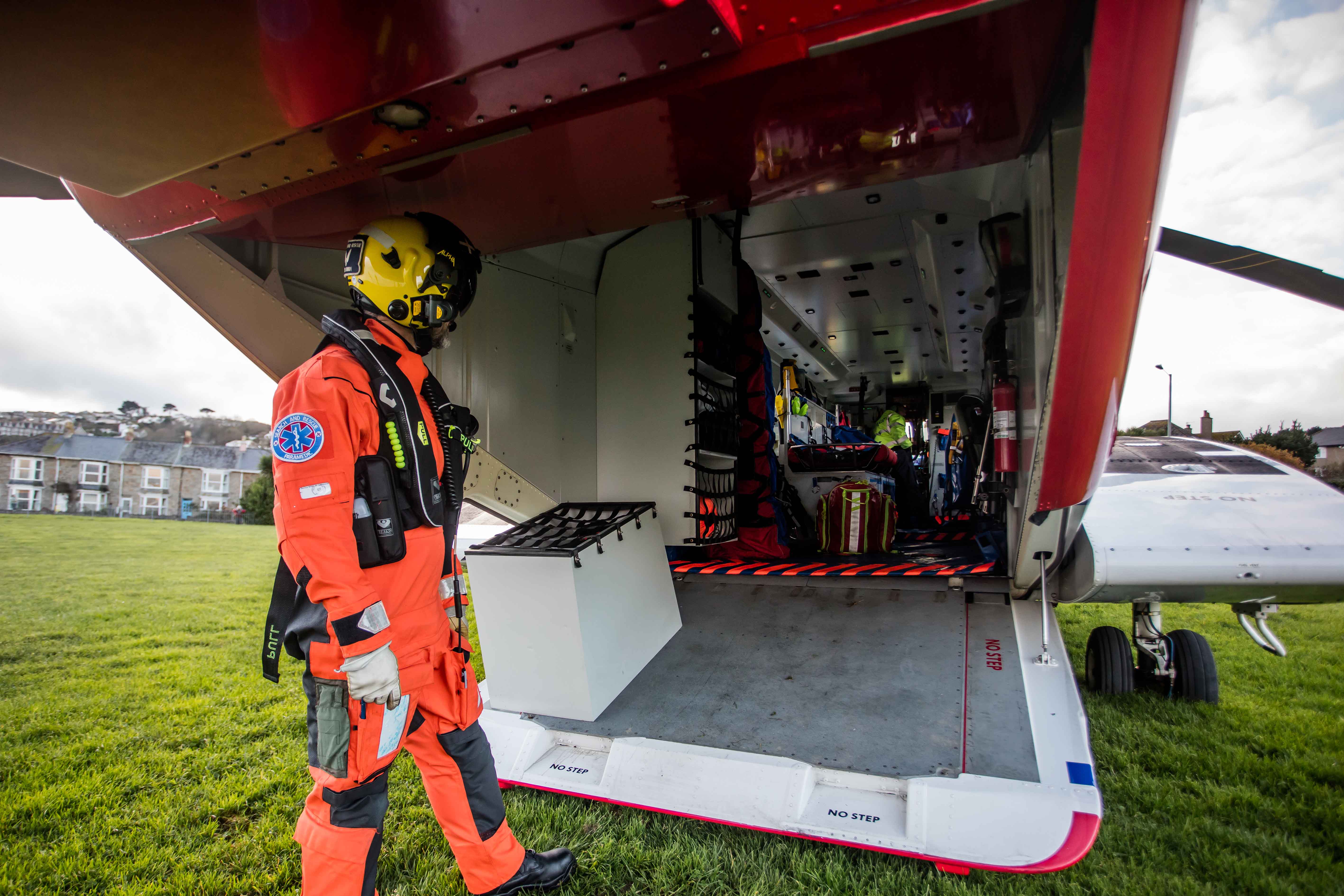 The rear entrance of the HM Coastguard helicopter based at Newquay