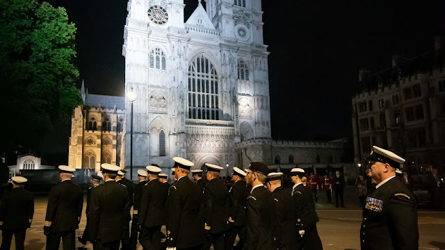 HM Coastguard's Dayle Jones (furthest right) taking part in rehearsals for the state funeral on Monday