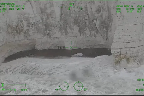 Picture of the family stranded on the beach taken from the coastguard helicopter