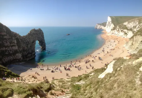 Durdle Door is a popular spot for coastal visitors to Dorset       