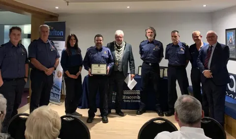 Members of Mullacott Coastguard Rescue Team receiving their award