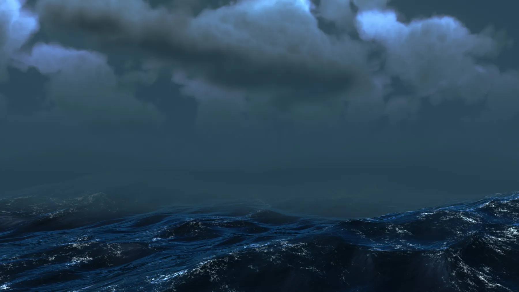 Stormy seas under a dark grey sky