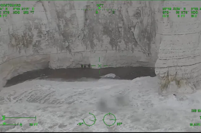 Picture of the family stranded on the beach taken from the coastguard helicopter