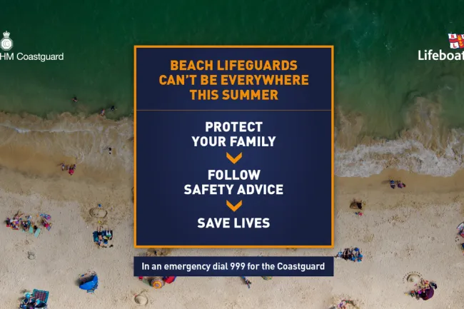 Beach safety message from coastguard and RNLI.