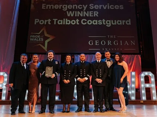 Port Talbot Coastguard Rescue Team on stage receiving their award