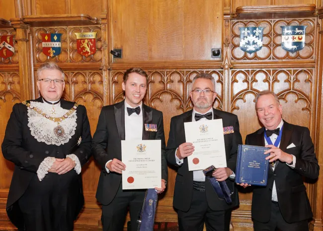 From left are Rt Hon The Lord Mayor Alderman Alastair King, Charlie Brown, Neil Cooper, and Master Air Pilot John Denyer